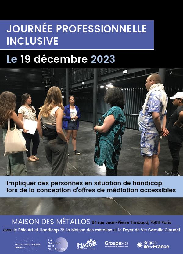 photo en couleurs, dans une pièce style industriel en acier noir, se trouve un groupe de 7 personnes formé par une médiatrice et des participantes et participants.